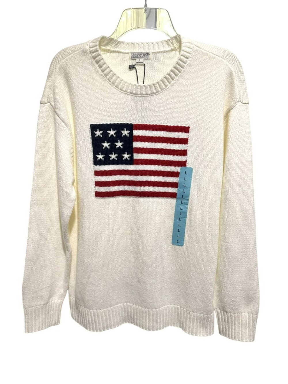 Mighty Fine Womens Americana Flag Pullover Sweater Lg Cotton Preppy Coastal USA